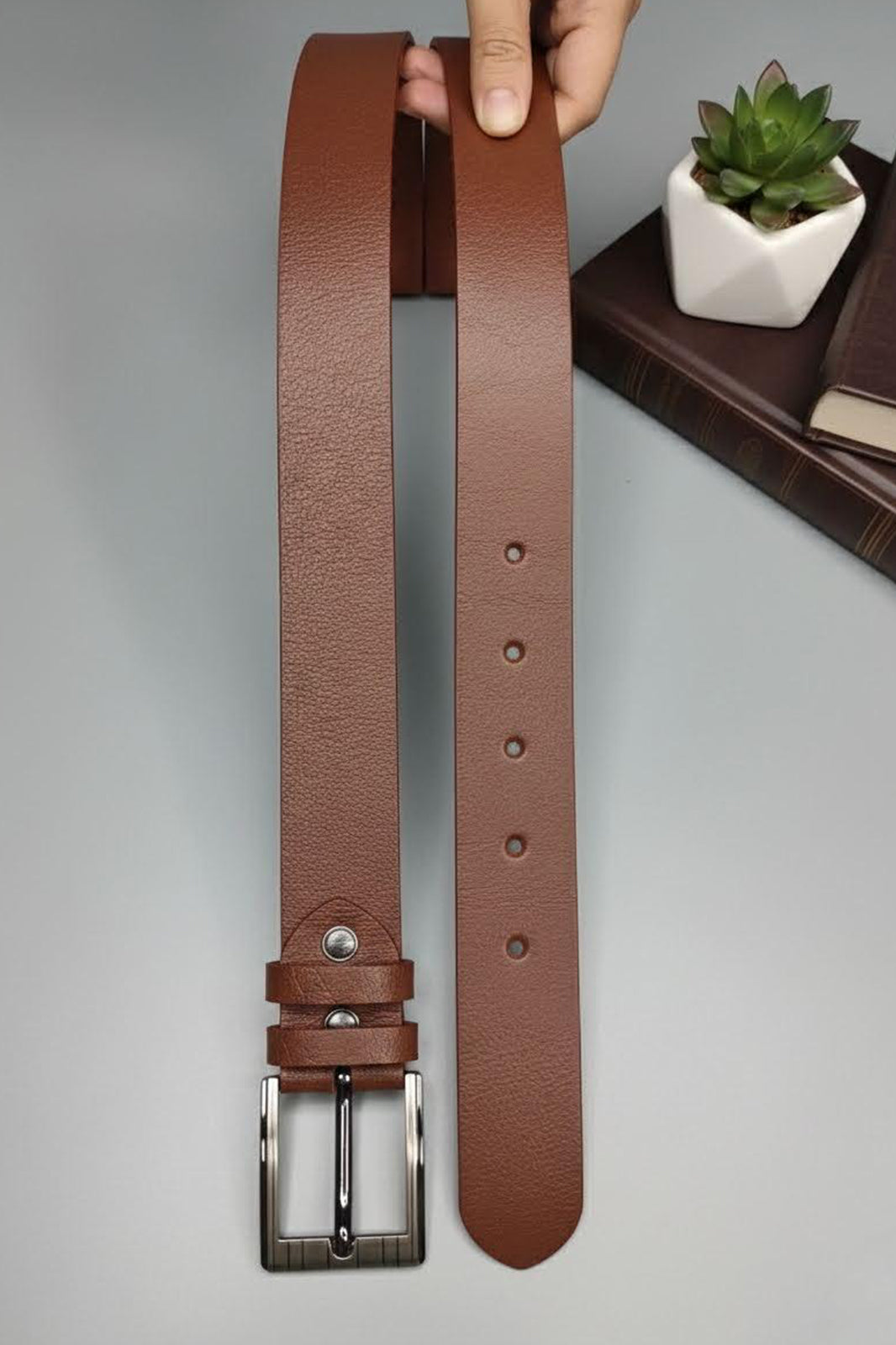Premium Pebbled Grain Leather Belt – Chocolate Brown | Gunmetal Buckle