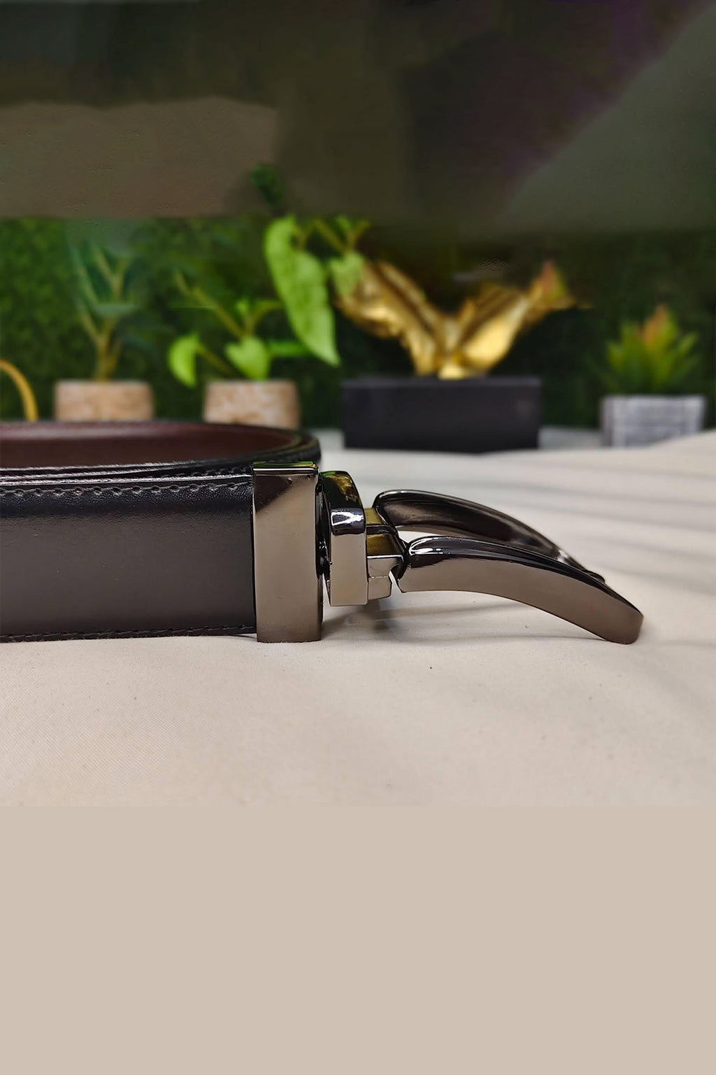 Men’s Luxury Reversible Leather Belt – Brown &amp; Black Dual-Side with Polished Gunmetal Buckle