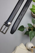 Men’s Luxury Reversible Leather Belt – Brown &amp; Black Dual-Side with Polished Gunmetal Buckle