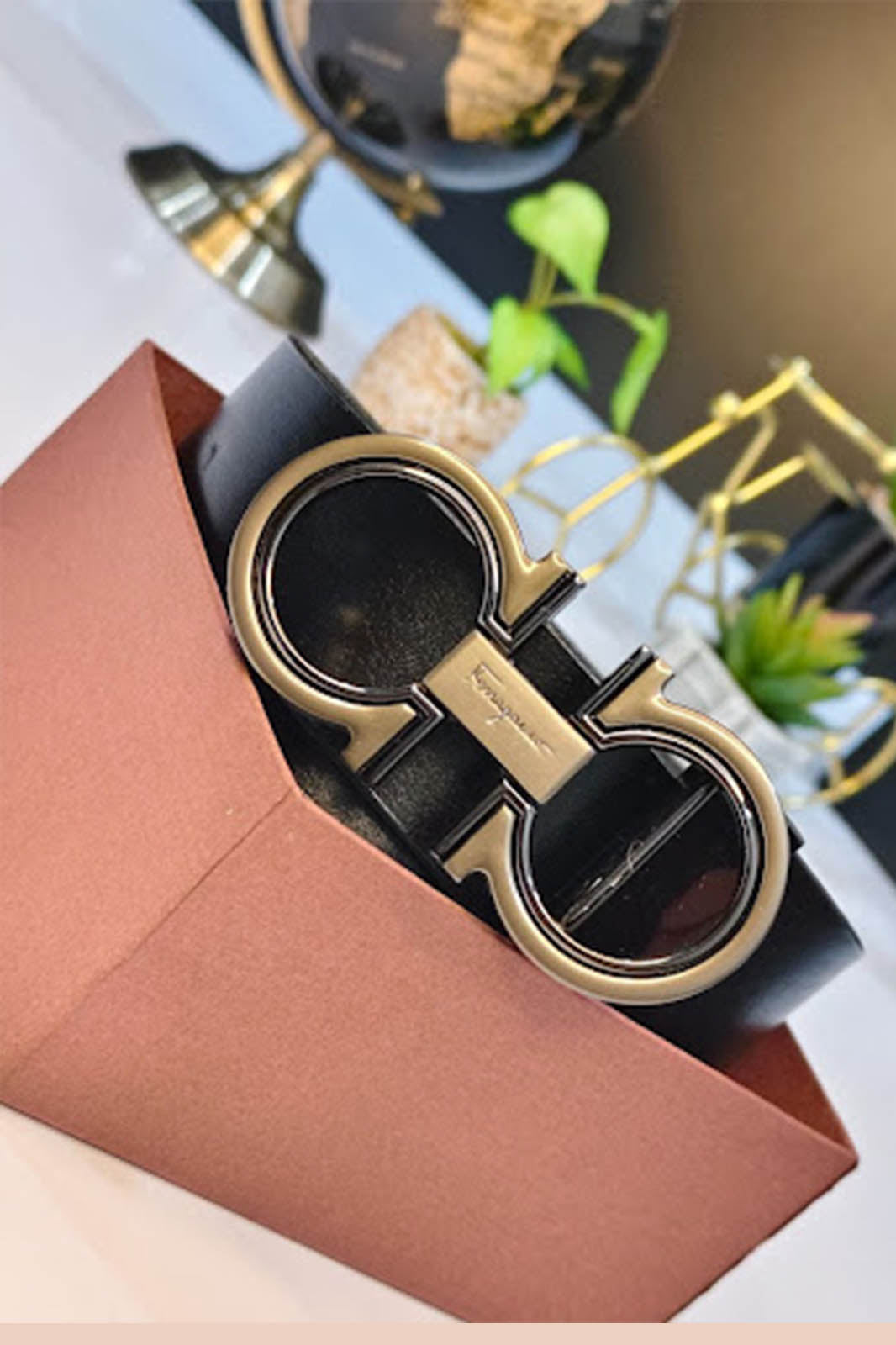 Designer inspired Men’s Black Leather Belt with Antique Double Layer Double-Ring Buckle