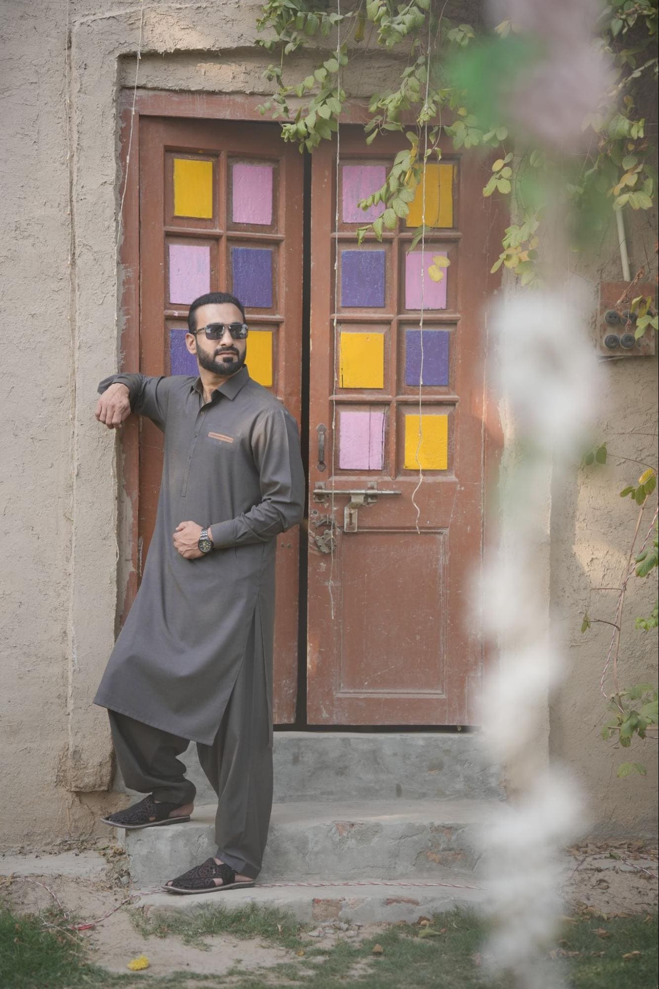 Men’s Premium Double Shaded ( Brown with Olive Texture Shade )Kurta Suit .