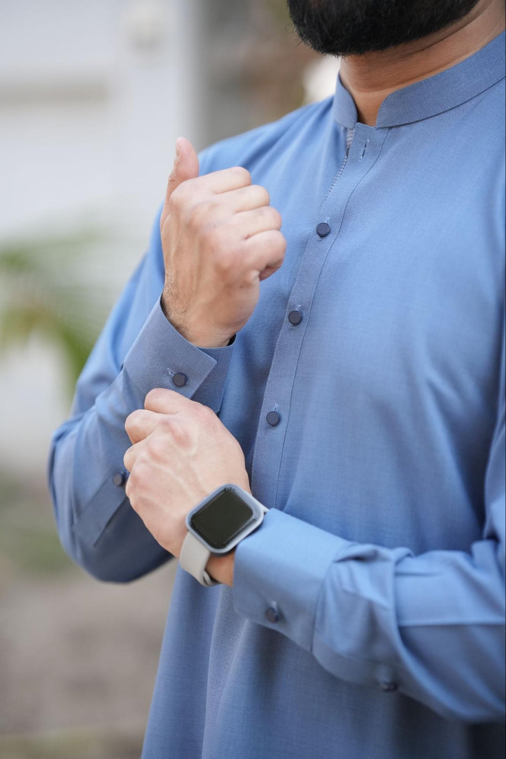 Sovereign Sharp Sky Blue Signature Kurta – Sleek Band Collar Design