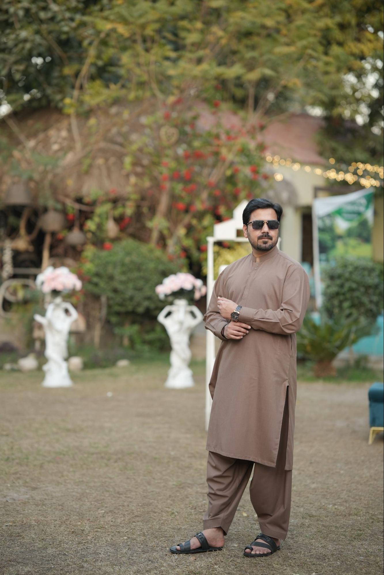 Men’s Premium Textured Kurta Suit – Taupe Brown with Minimal Button Placket with Special Packing Gift BoX