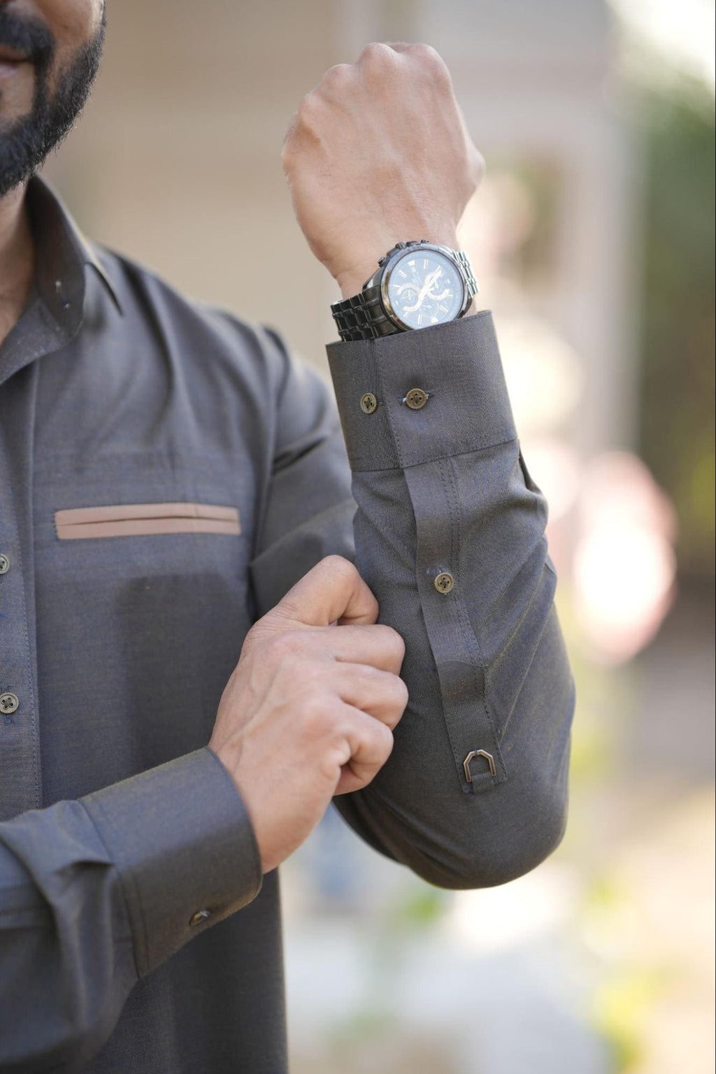 Men’s Premium Double Shaded ( Brown with Olive Texture Shade )Kurta Suit .