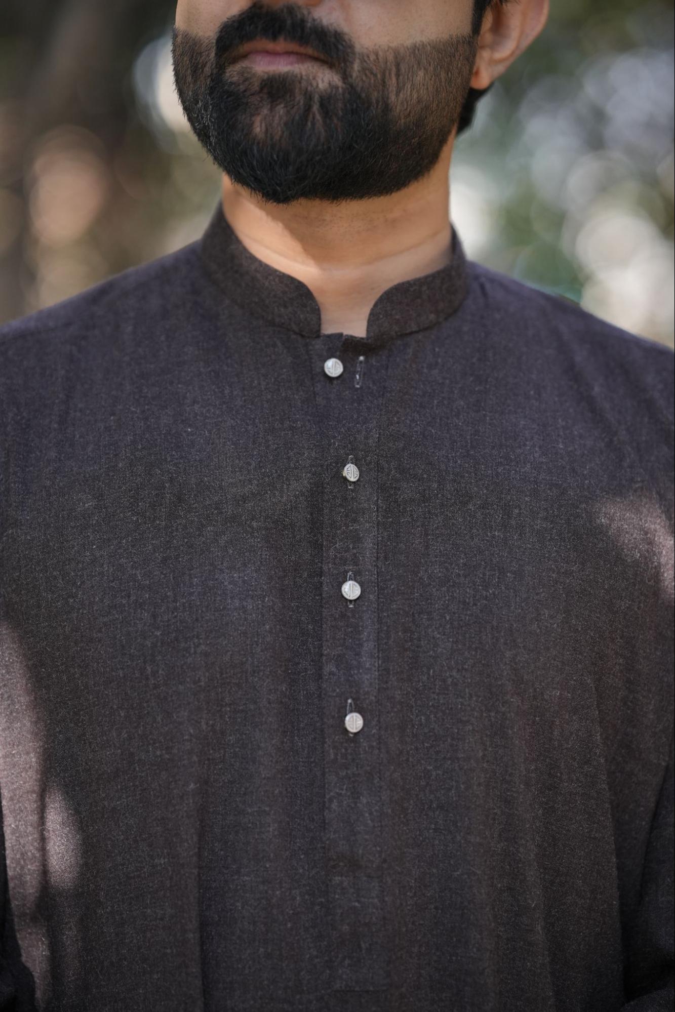 Men’s Premium Dark Brown Imported Wool Kurta Shalwar –  With Elegant Packing Gift Box.