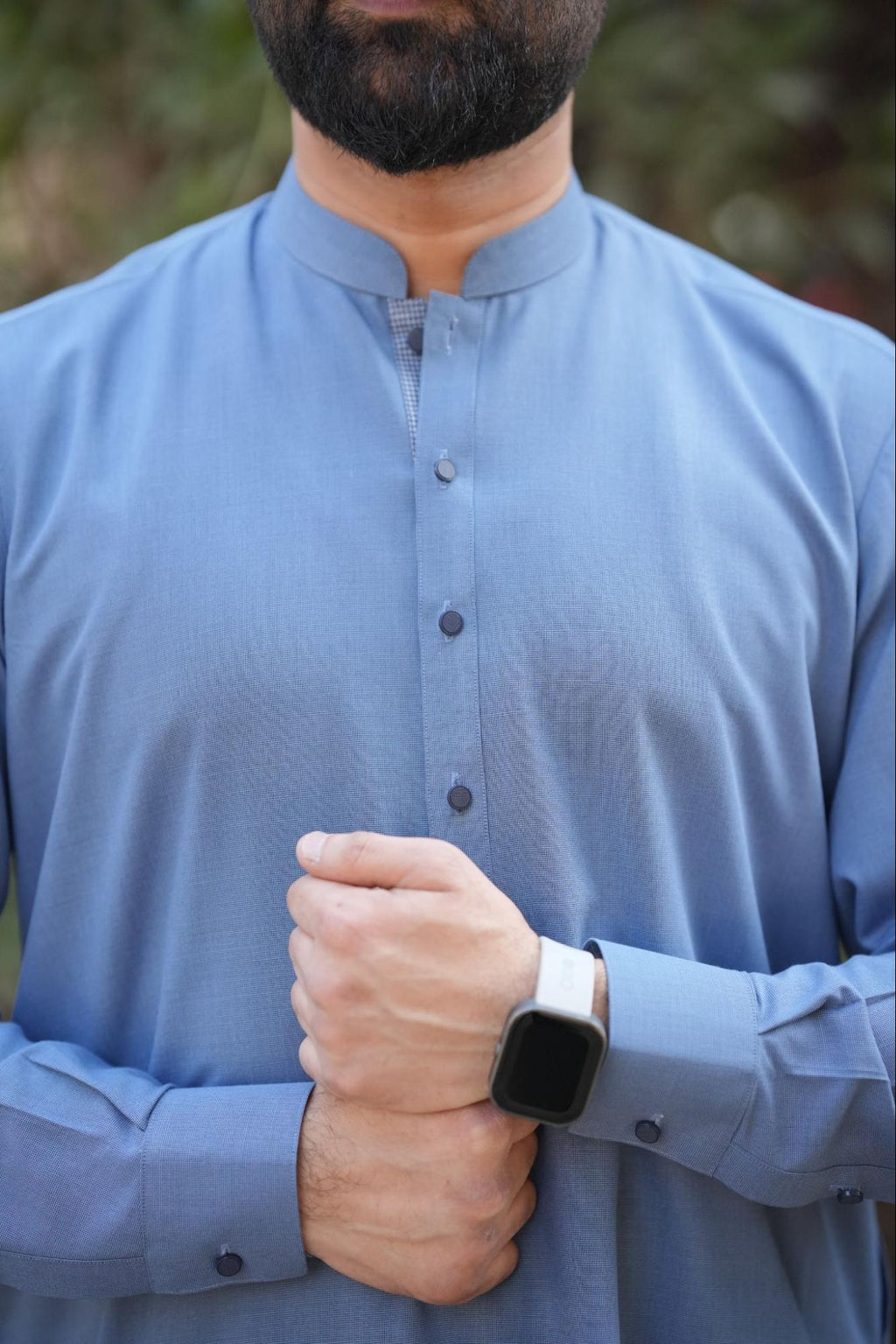 Sovereign Sharp Sky Blue Signature Kurta – Sleek Band Collar Design