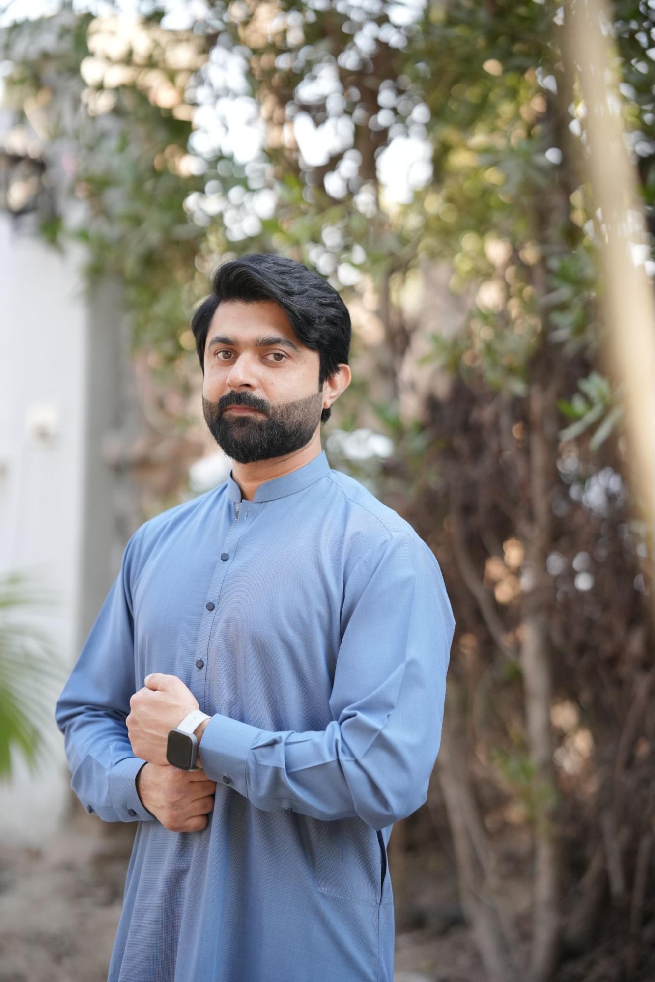 Sovereign Sharp Sky Blue Signature Kurta – Sleek Band Collar Design