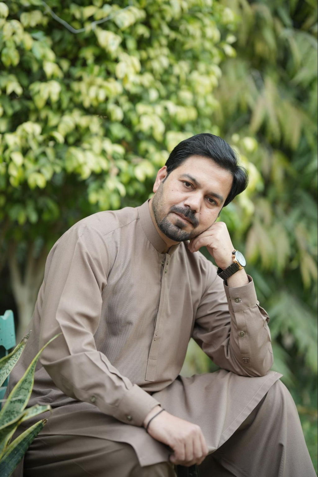 Men’s Premium Textured Kurta Suit – Taupe Brown with Minimal Button Placket with Special Packing Gift BoX