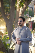 Men’s Premium Gray color Double contrast Band Collar Kurta Suit –  With Packing Gift Box.