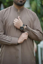 Men’s Premium Textured Kurta Suit – Taupe Brown with Minimal Button Placket with Special Packing Gift BoX