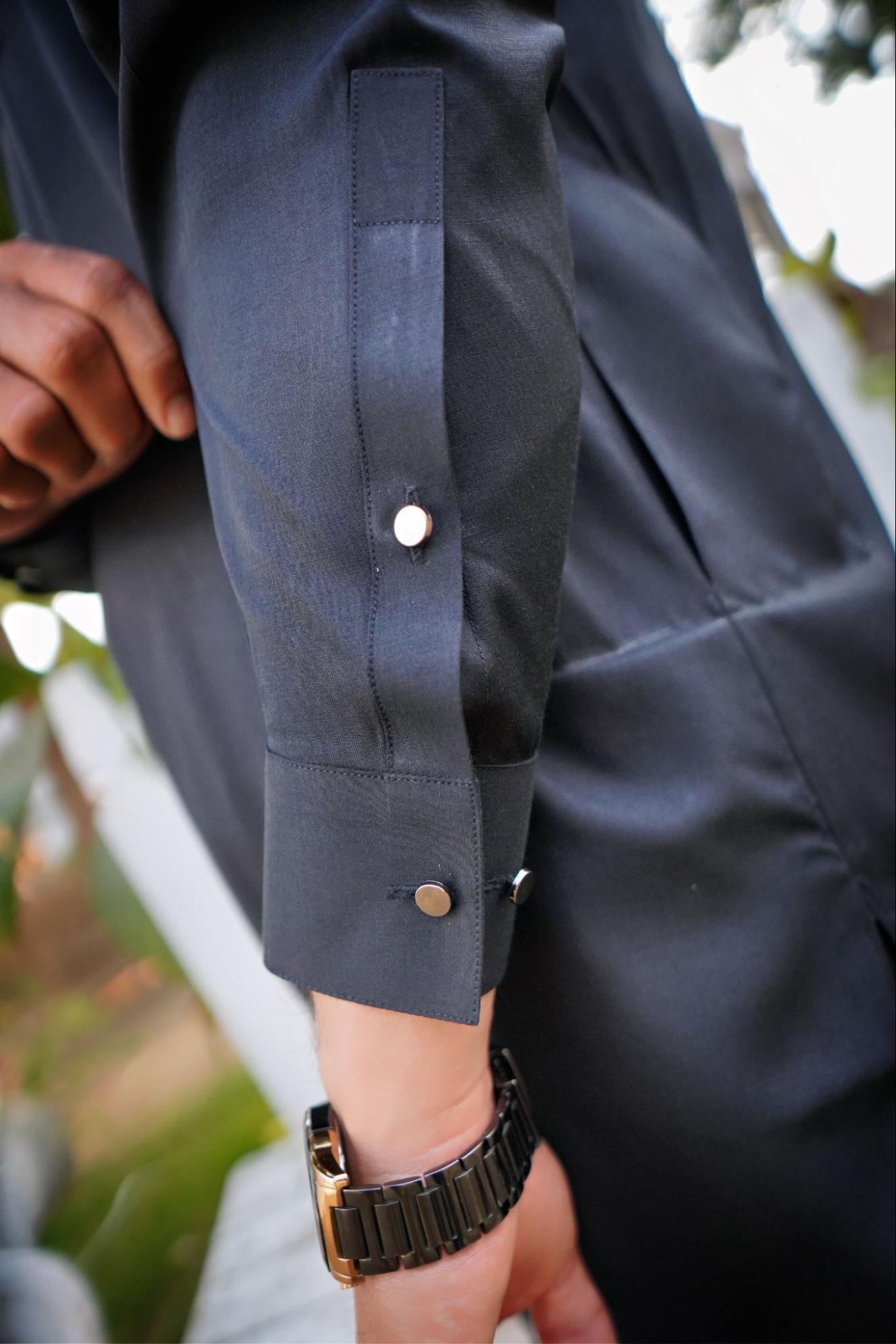 Men’s BLACK Denim Kurta with Emblem Cross Patch.