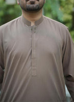 Men’s Premium Textured Kurta Suit – Taupe Brown with Minimal Button Placket with Special Packing Gift BoX