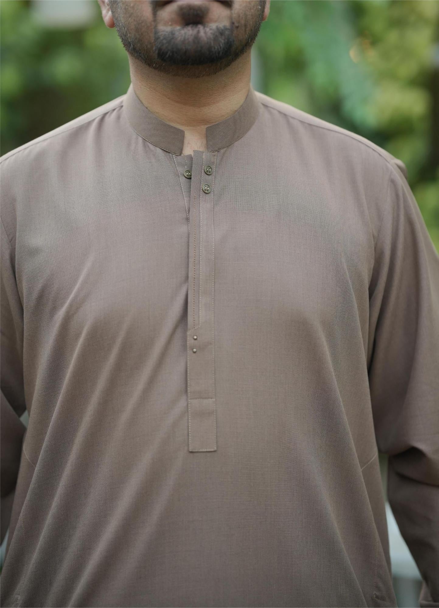 Men’s Premium Textured Kurta Suit – Taupe Brown with Minimal Button Placket with Special Packing Gift BoX