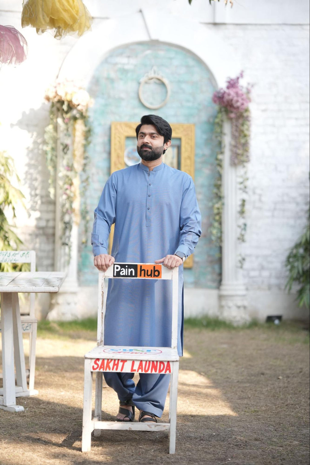 Sovereign Sharp Sky Blue Signature Kurta – Sleek Band Collar Design