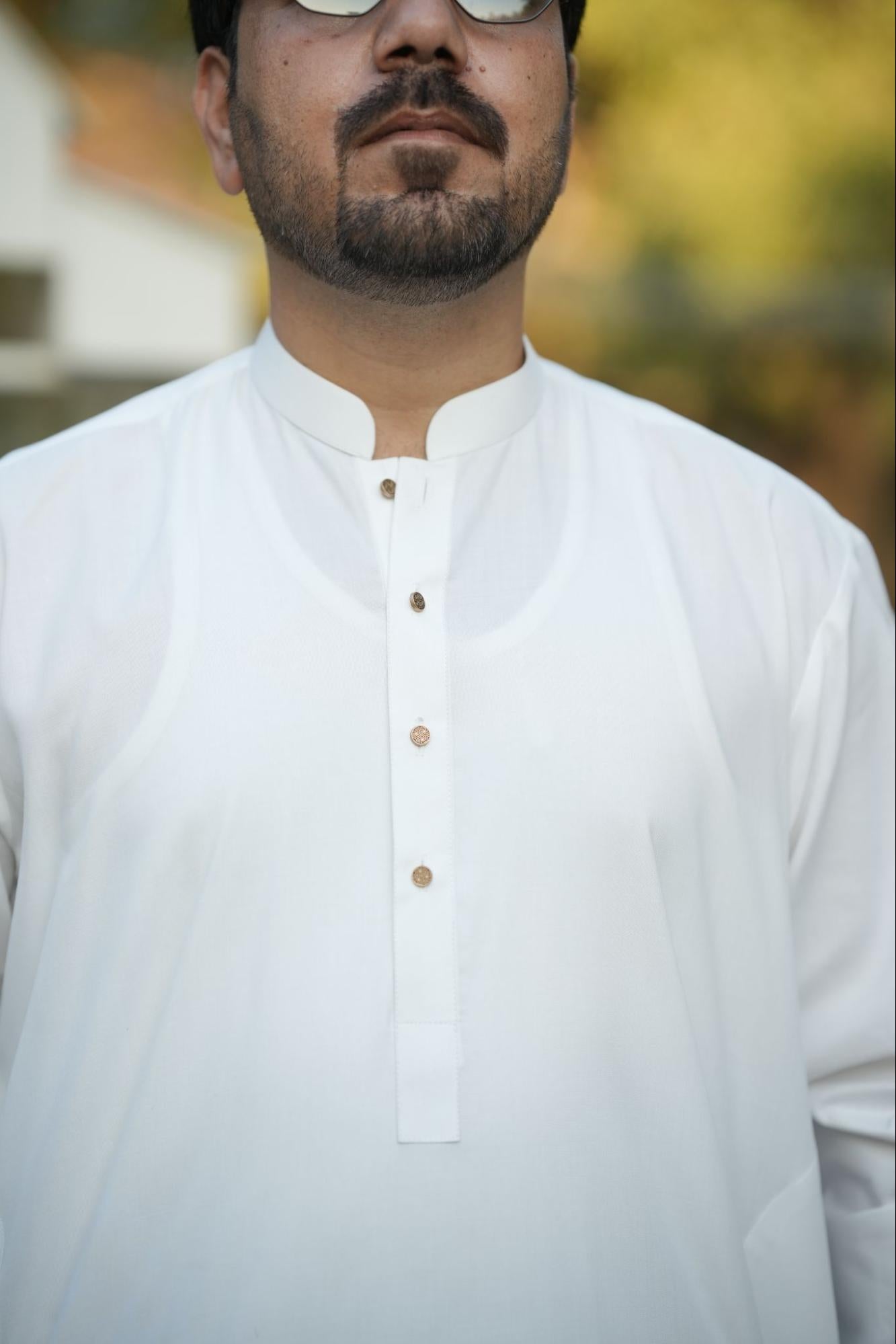 Men’s Premium Off white With Mate Gold Button Edition Kurta Shalwar.