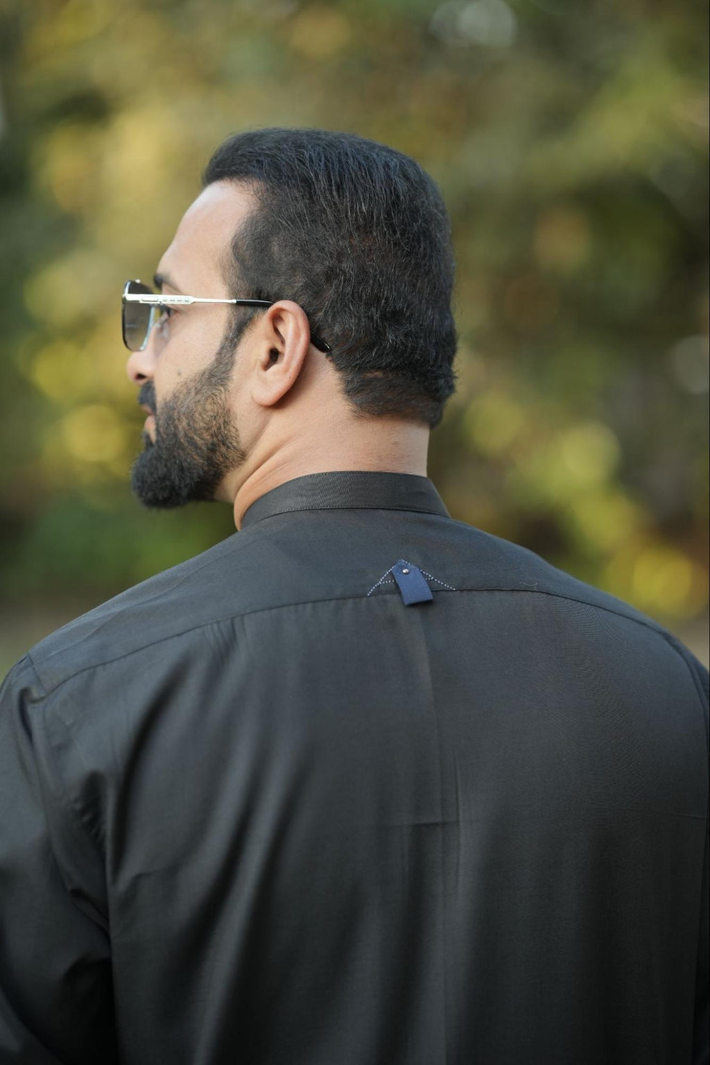 Men’s Premium Solid Black Kurta Suit – Textured Fabric with Contrast Button Placket